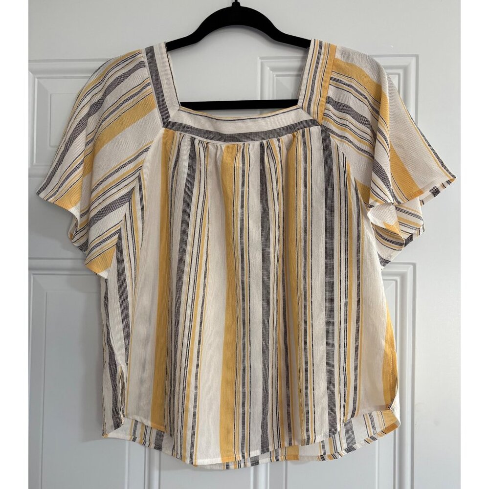 URBAN WOMENS STRIPED BUTTERFLY FLARE SLEEVE TOP SIZE S CASUAL LIGHTWEIGHT YELLOW